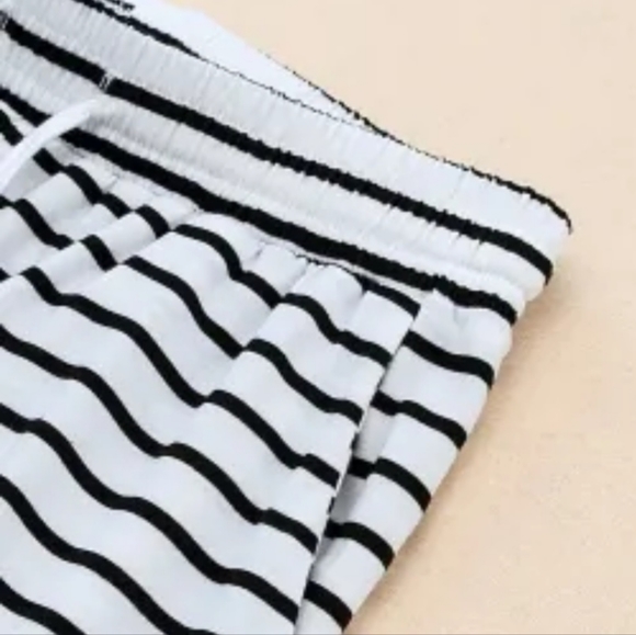 NEW! White Striped Pocket Casual Drawstring Wide LegPants - Picture 8 of 16